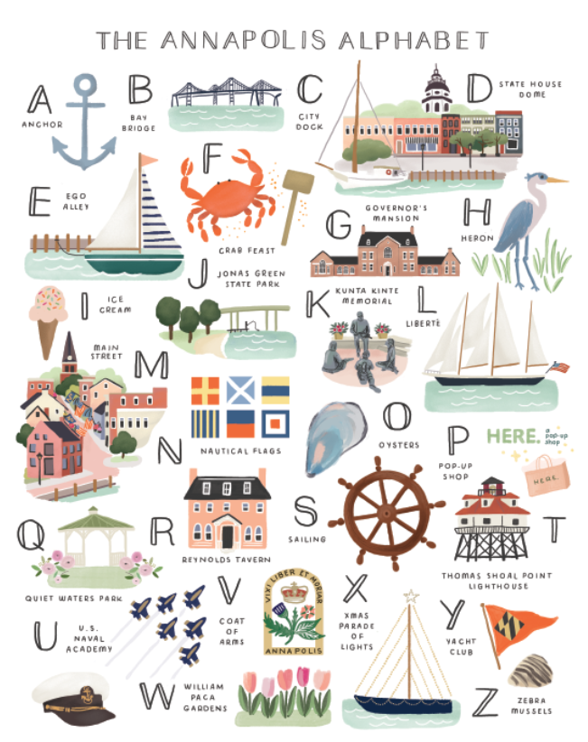Annapolis Alphabet Art Print Nursery Decor Here A Pop Up Shop Here A Pop Up Shop